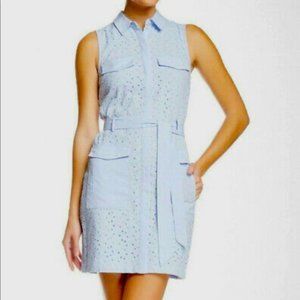 CeCe by Cynthia Steffe Light Blue Eyelet Sleeveless Shirt Dress
